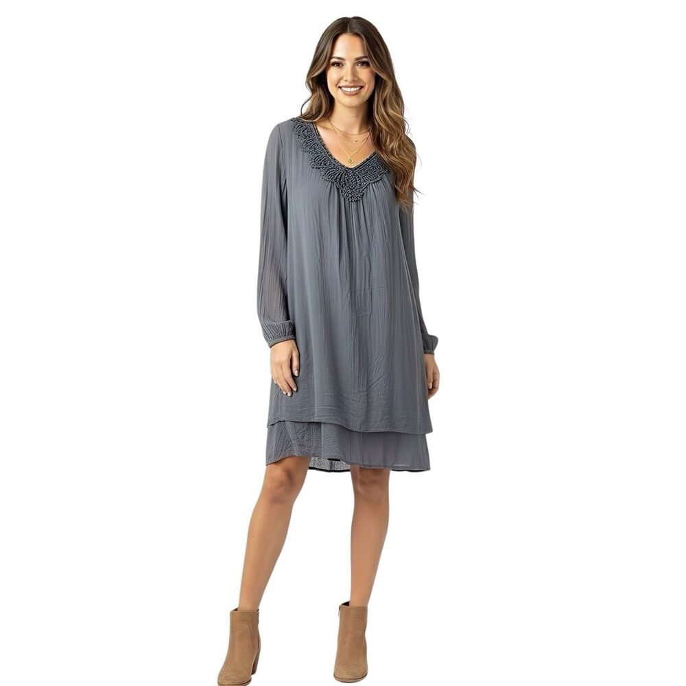 Carla Conti Dress Sz Large Bohemian Boho Ethereal, Romantic Quiet Luxury Neutral